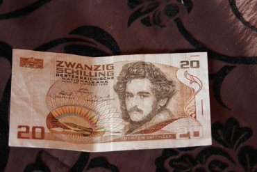 Banknote Zwanzig Schilling Serie von 1. Oktober 1986. 